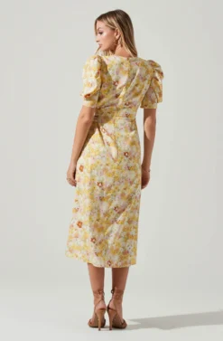 Martina Floral Ruched Midi Dress -Larana Style Shop ACDR101635 YELLOWRUSTFLORL 5 scaled