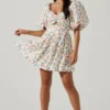 Serilda Cutout Puff Sleeve Floral Mini Dress