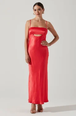 Bellerose Satin Cutout Midi Dress -Larana Style Shop ACDR101684 CORAL 2 scaled