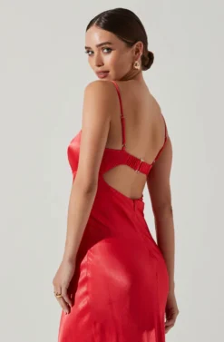 Bellerose Satin Cutout Midi Dress -Larana Style Shop ACDR101684 CORAL 4 scaled