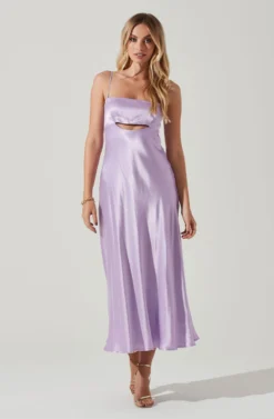 Bellerose Satin Cutout Midi Dress -Larana Style Shop ACDR101684 LAVENDER 1 scaled