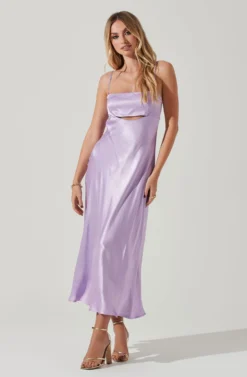 Bellerose Satin Cutout Midi Dress -Larana Style Shop ACDR101684 LAVENDER 2 scaled