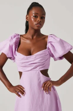 Winley Puff Sleeve Cutout Midi Dress -Larana Style Shop ACDR101685 LILAC 2 scaled