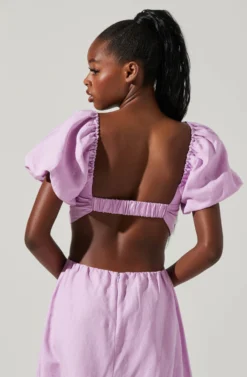 Winley Puff Sleeve Cutout Midi Dress -Larana Style Shop ACDR101685 LILAC 3 scaled