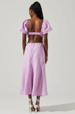 Winley Puff Sleeve Cutout Midi Dress -Larana Style Shop ACDR101685 LILAC 4 scaled