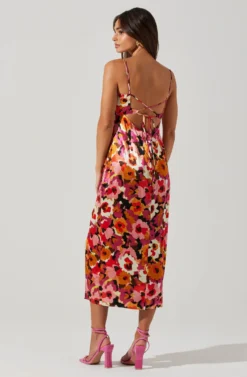 Chelsi Floral Satin Midi Dress -Larana Style Shop ACDR101707 REDFLORAL 4 scaled