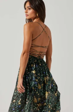 Stasia Floral Smocked Midi Dress -Larana Style Shop ACDR101720P BLACKMULTI 3 scaled