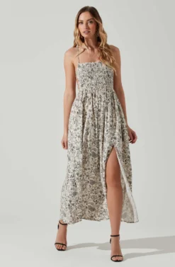 Stasia Floral Smocked Midi Dress -Larana Style Shop ACDR101720P DARKBROWNPAISLEY 1 scaled