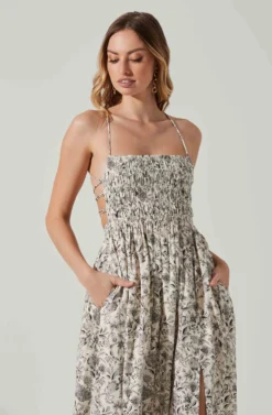 Stasia Floral Smocked Midi Dress -Larana Style Shop ACDR101720P DARKBROWNPAISLEY 3 scaled