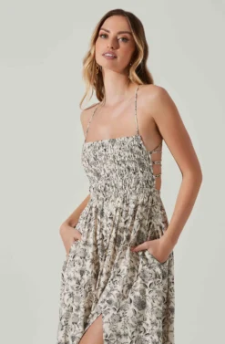 Stasia Floral Smocked Midi Dress -Larana Style Shop ACDR101720P DARKBROWNPAISLEY 4 scaled