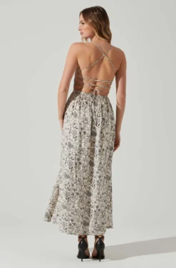 Stasia Floral Smocked Midi Dress -Larana Style Shop ACDR101720P DARKBROWNPAISLEY 6 scaled