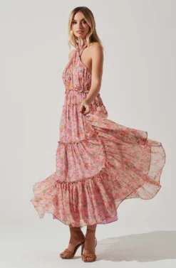 Jaidee Floral Tiered Maxi Dress 8 Jaidee Floral Tiered Maxi Dress -Larana Style Shop ACDR101739 PINKFLORAL 2 scaled