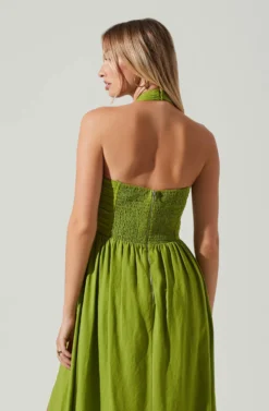 Zaria Pleated Halter Midi Dress -Larana Style Shop ACDR101778 AVOCADO 6 aaff99a6 4bc9 4806 ac8e 7c17c3fe9fdd scaled