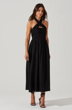 Zaria Pleated Halter Midi Dress -Larana Style Shop ACDR101778 BLACK 2 scaled