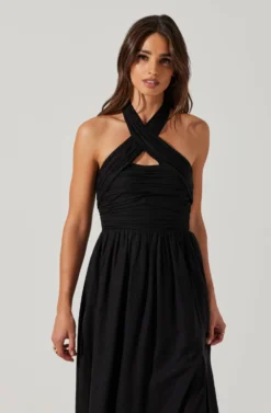 Zaria Pleated Halter Midi Dress -Larana Style Shop ACDR101778 BLACK 3 scaled