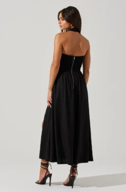 Zaria Pleated Halter Midi Dress -Larana Style Shop ACDR101778 BLACK 5 scaled