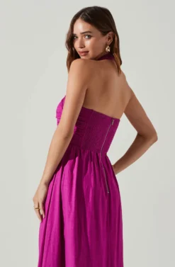 Zaria Pleated Halter Midi Dress -Larana Style Shop ACDR101778 FUCHSIA 4 scaled