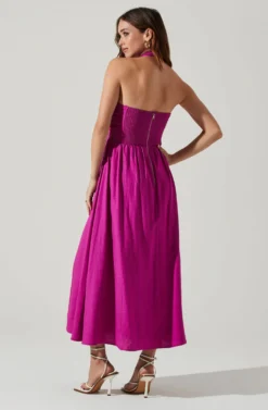 Zaria Pleated Halter Midi Dress -Larana Style Shop ACDR101778 FUCHSIA 5 scaled