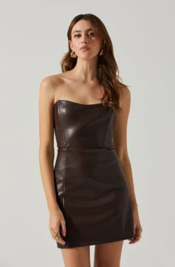 Carmen Strapless Faux Leather Mini Dress 20 Carmen Strapless Faux Leather Mini Dress -Larana Style Shop ACDR101787L DARKBROWN 3 scaled