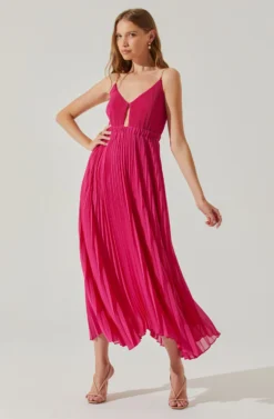 Loralee Pleated Midi Dress -Larana Style Shop ACDR101790 FUCSHIA 2 scaled