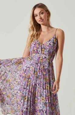 Loralee Pleated Floral Maxi Dress -Larana Style Shop ACDR101790 PURPLEFLORAL 3 scaled