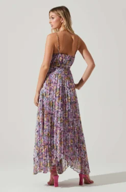 Loralee Pleated Floral Maxi Dress -Larana Style Shop ACDR101790 PURPLEFLORAL 6 scaled