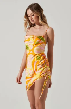 Damita Ruched Mini Dress -Larana Style Shop ACDR101807 PINKORANGEMULTI 4 scaled