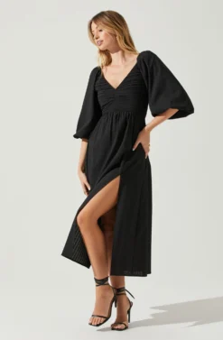 Juniper Half Sleeve Textured Midi Dress -Larana Style Shop ACDR101876 BLACK 2 scaled