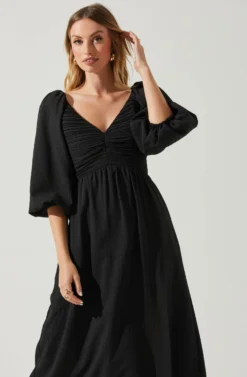 Juniper Half Sleeve Textured Midi Dress -Larana Style Shop ACDR101876 BLACK 4 scaled