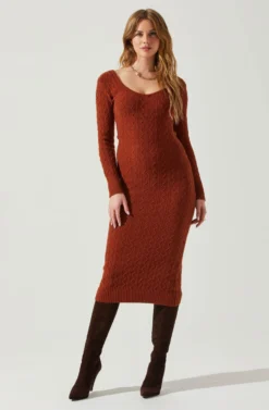 Regina Cutout Midi Sweater Dress 18 Regina Cutout Midi Sweater Dress -Larana Style Shop ACDR101888 RUST 1 scaled