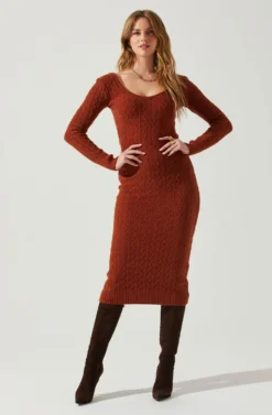 Regina Cutout Midi Sweater Dress 20 Regina Cutout Midi Sweater Dress -Larana Style Shop ACDR101888 RUST 2 scaled