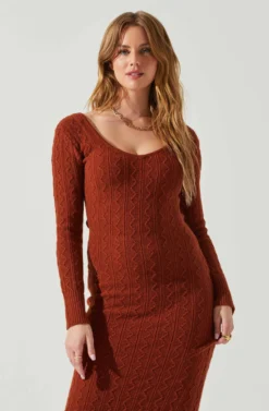 Regina Cutout Midi Sweater Dress 21 Regina Cutout Midi Sweater Dress -Larana Style Shop ACDR101888 RUST 3 scaled
