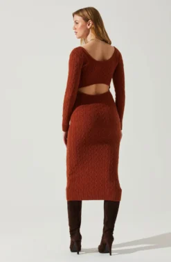 Regina Cutout Midi Sweater Dress 23 Regina Cutout Midi Sweater Dress -Larana Style Shop ACDR101888 RUST 6 scaled