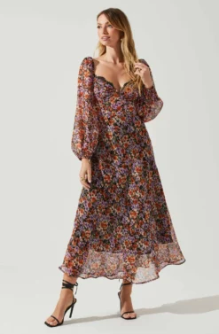 Sylvie Floral Puff Sleeve Midi Dress 8 Sylvie Floral Puff Sleeve Midi Dress -Larana Style Shop ACDR101889 ORANGEPURPLEFLORAL 2 scaled