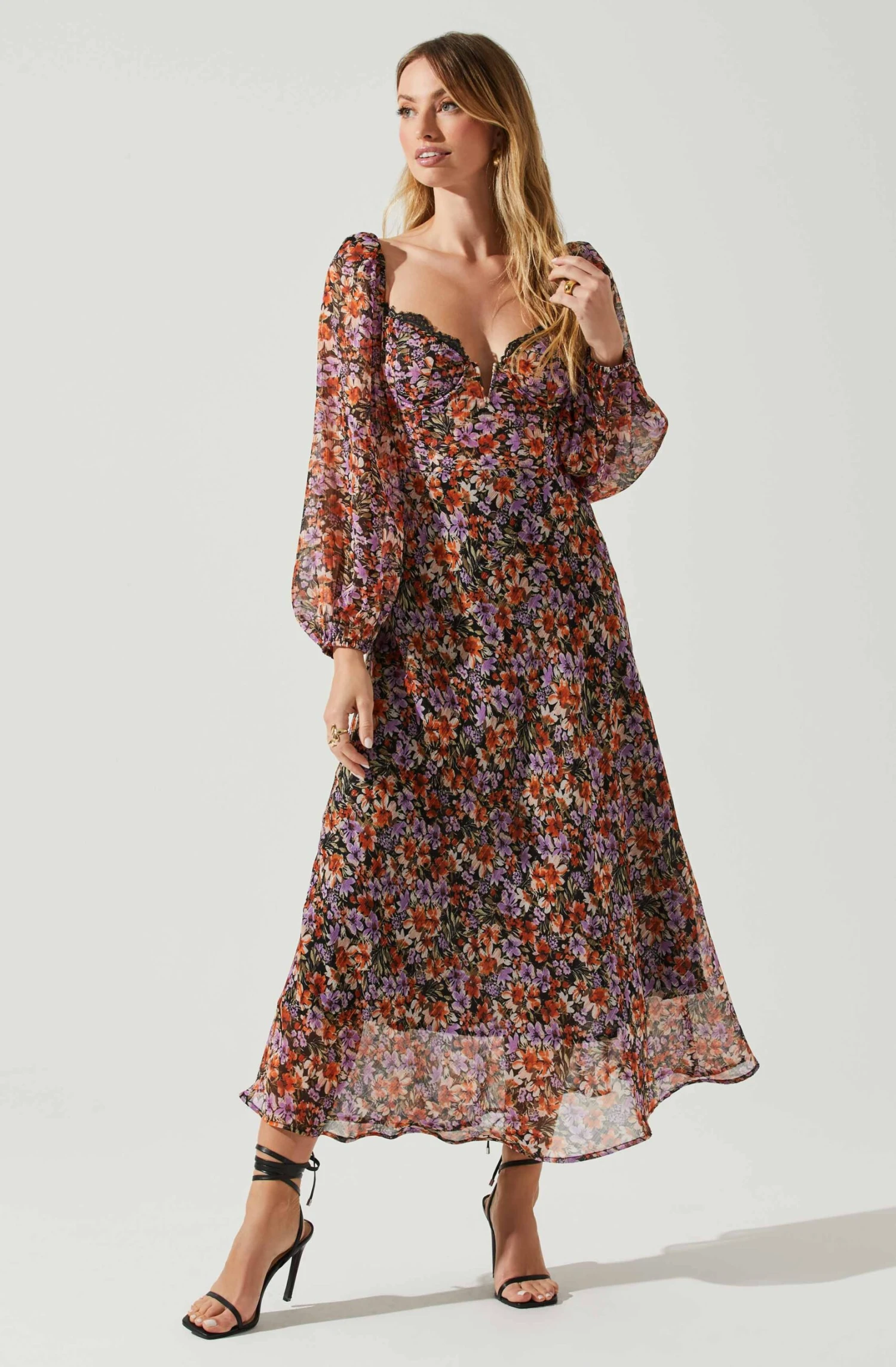 Sylvie Floral Puff Sleeve Midi Dress 3 Sylvie Floral Puff Sleeve Midi Dress - Image 3