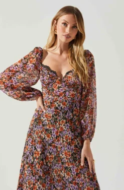 Sylvie Floral Puff Sleeve Midi Dress 9 Sylvie Floral Puff Sleeve Midi Dress -Larana Style Shop ACDR101889 ORANGEPURPLEFLORAL 4 scaled