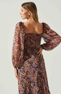 Sylvie Floral Puff Sleeve Midi Dress 10 Sylvie Floral Puff Sleeve Midi Dress -Larana Style Shop ACDR101889 ORANGEPURPLEFLORAL 5 scaled