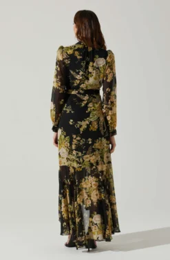 Kamila Long Sleeve Floral Wrap Maxi Dress -Larana Style Shop ACDR101894 BLACKYELLOWMULTI 6 scaled