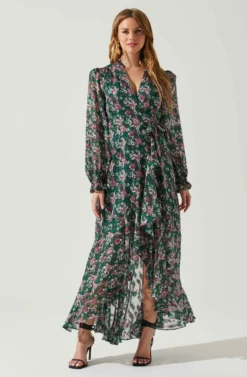 Kamila Long Sleeve Floral Wrap Maxi Dress -Larana Style Shop ACDR101894 GREENPINKFLORAL 1 scaled
