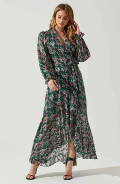 Kamila Long Sleeve Floral Wrap Maxi Dress -Larana Style Shop ACDR101894 GREENPINKFLORAL 2 scaled