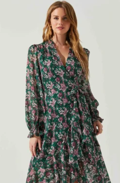 Kamila Long Sleeve Floral Wrap Maxi Dress -Larana Style Shop ACDR101894 GREENPINKFLORAL 3 scaled