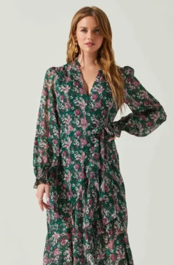 Kamila Long Sleeve Floral Wrap Maxi Dress -Larana Style Shop ACDR101894 GREENPINKFLORAL 4 scaled