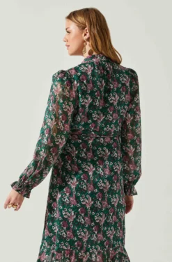 Kamila Long Sleeve Floral Wrap Maxi Dress -Larana Style Shop ACDR101894 GREENPINKFLORAL 5 scaled
