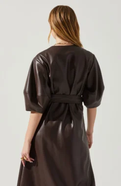 Angie Faux Leather Tie Waist Midi Dress -Larana Style Shop ACDR101897 DARKBROWN 5 scaled