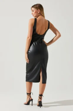 Blair Faux Leather Midi Dress -Larana Style Shop ACDR101898L BLACK 6 scaled