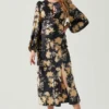 Suzy Floral Satin Front Cutout Midi Dress