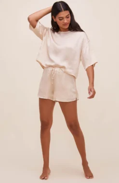 Rosabel Satin Tie Front Shorts -Larana Style Shop ACP7208 CHAMPAGNE 1 scaled