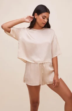 Rosabel Satin Tie Front Shorts -Larana Style Shop ACP7208 CHAMPAGNE 2 scaled