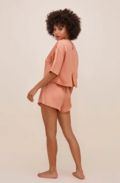 Rosabel Satin Tie Front Shorts -Larana Style Shop ACP7208 CORAL 3 scaled