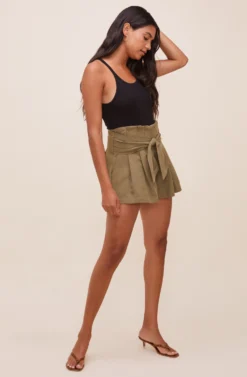 Marika Tie Waist Shorts -Larana Style Shop ACP7211 OLIVE 1 scaled